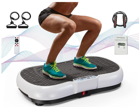 Bigzzia Vibration Plate Exercise Machine Whole Body Workout Vibration Fitness Platform w/ Loop Bands Jump Rope Bluetooth Speaker