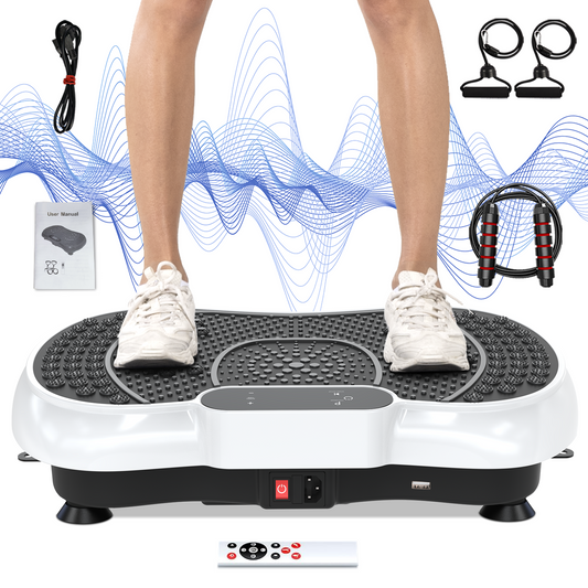 Bigzzia Vibration Plate Exercise Machine Whole Body Workout Vibration Fitness Platform w/ Loop Bands Jump Rope Bluetooth Speaker