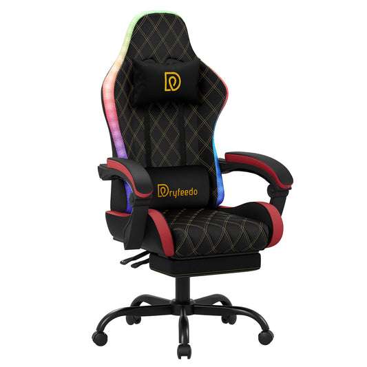 Gaming Chair with LED Lights, Ergonomic Computer Chair with Lumbar Support, Adjustable Headrest & Footrest, Red