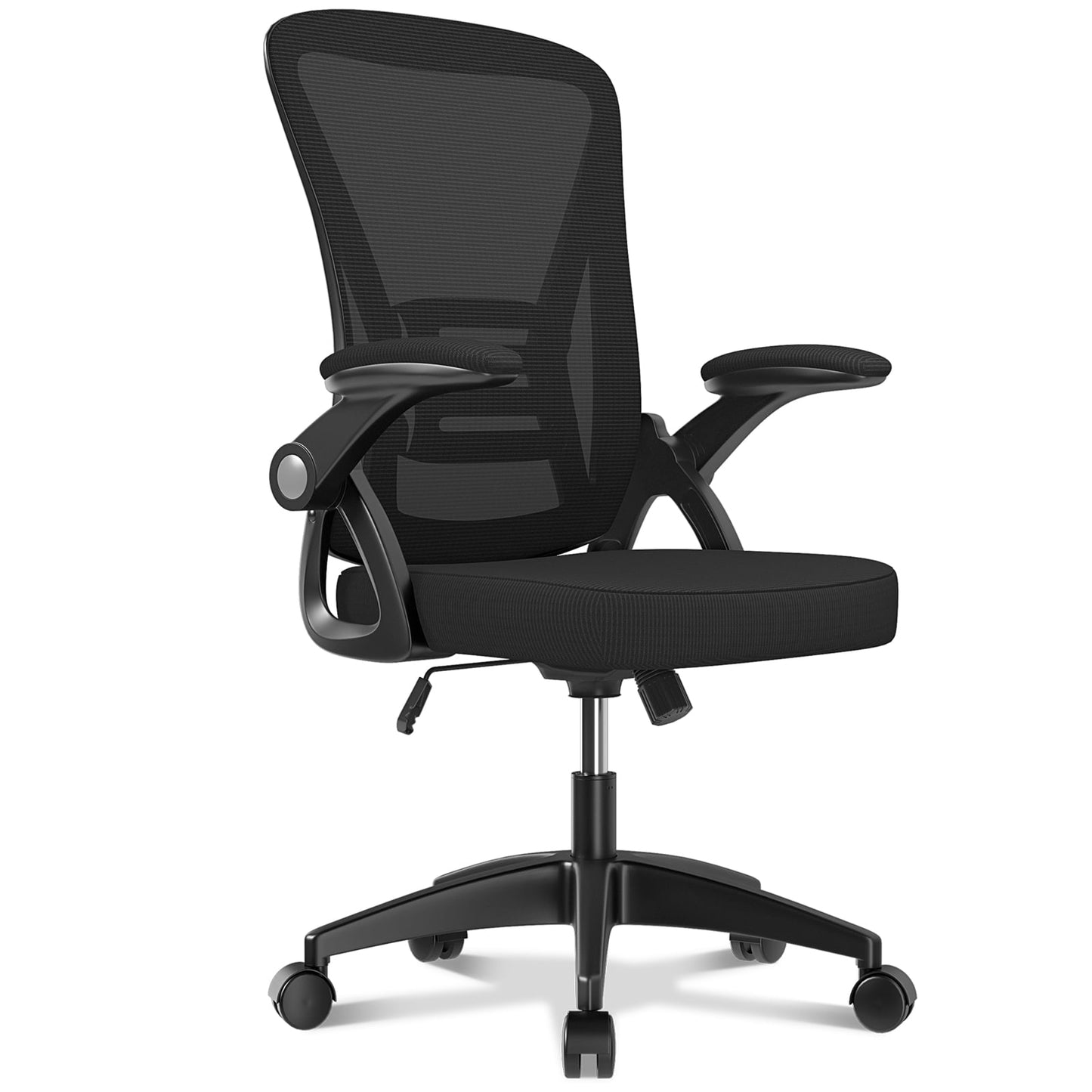 Bigzzia Ergonomic Office Chair, Mid-Back, Adjustable Height, Flip-Up Arms and Lumbar Support, Black