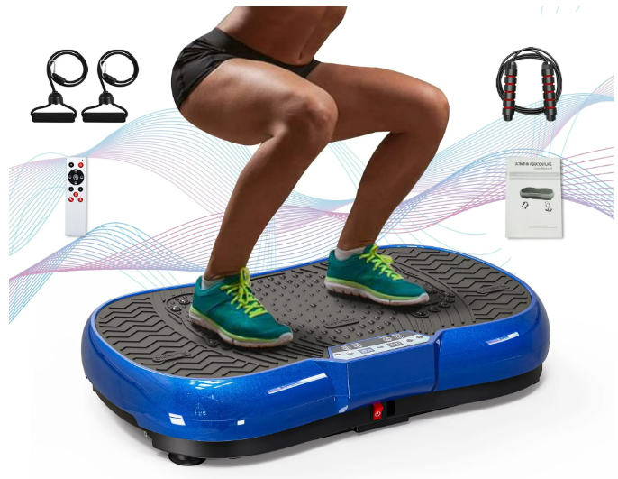Bigzzia Vibration Plate Exercise Machine Whole Body Workout Vibration Fitness Platform w/ Loop Bands Jump Rope Bluetooth Speaker