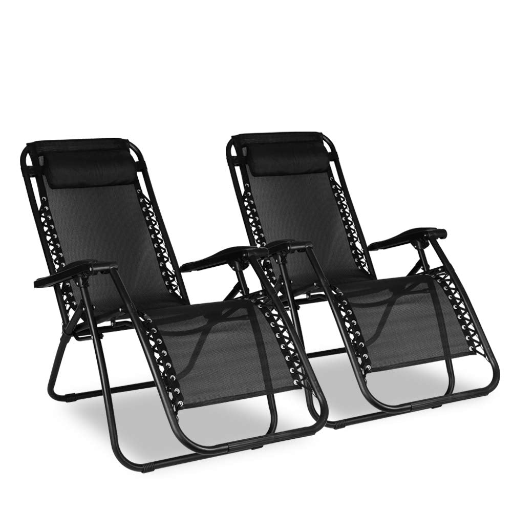 Bigzzia Set of 2 Stretched Canvas Folding Lounger Chairs with Teat