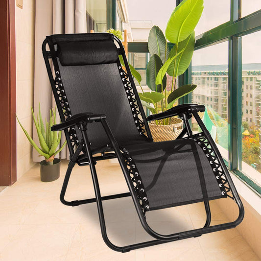 Bigzzia Set of 2 Stretched Canvas Folding Lounger Chairs with Teat