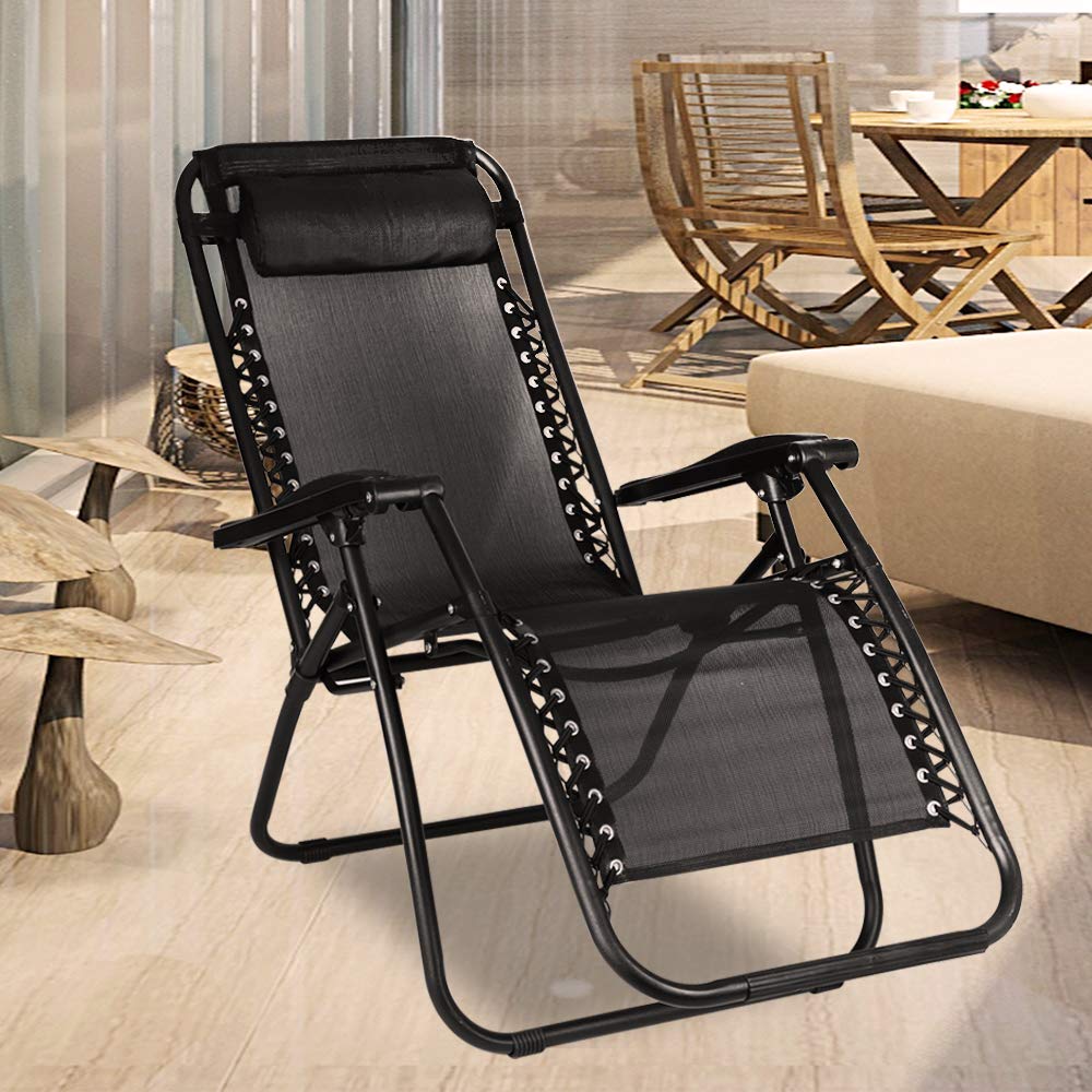 Bigzzia Set of 2 Stretched Canvas Folding Lounger Chairs with Teat