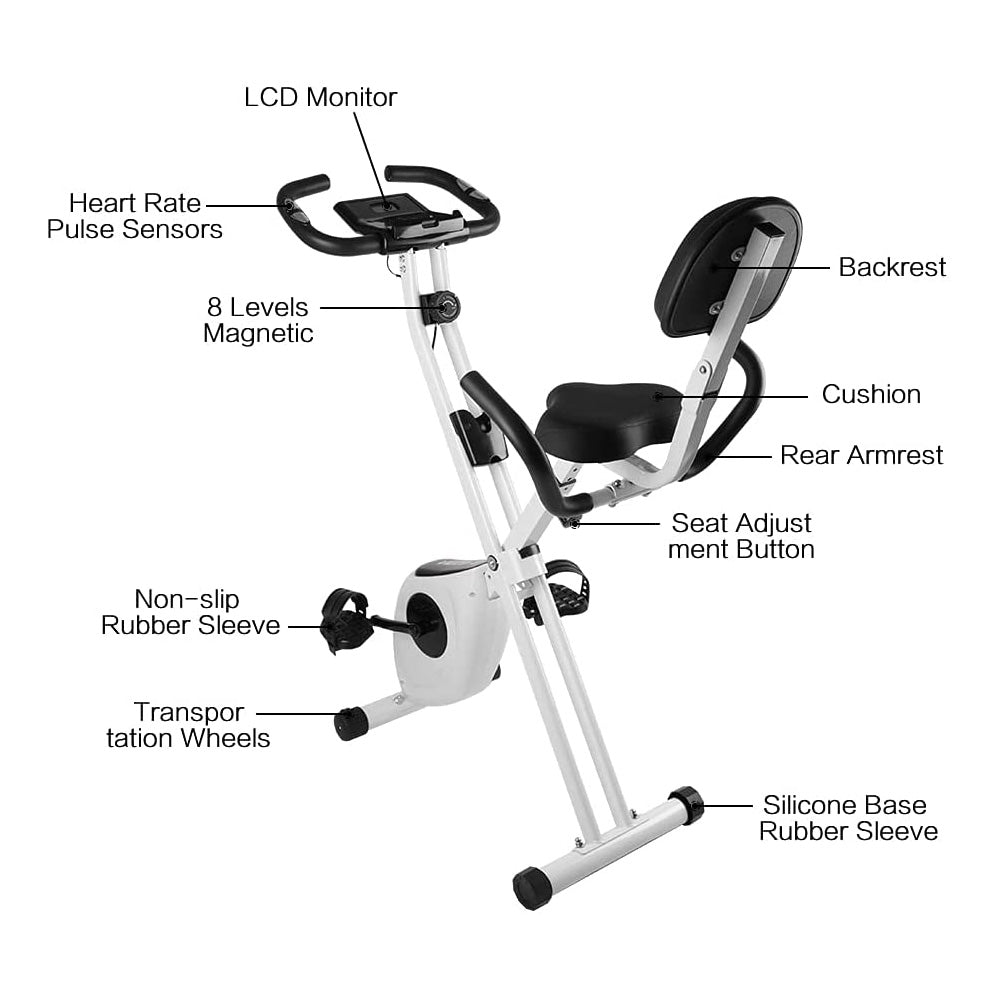 bigzzia Exercise Bike,Upright and Foldable Stationary Bike with Magnetic Resistance/LCD Monitor/Pulse Sensors,Fitness Exercise for Home Gym