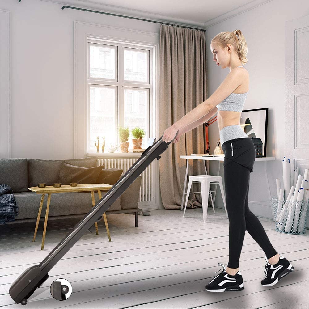bigzzia Motorised Treadmill, Under Desk Treadmill Portable Walking Running Pad Flat Slim Machine with Remote Control and LCD Display for Home Office Gym Use, Installation-Free