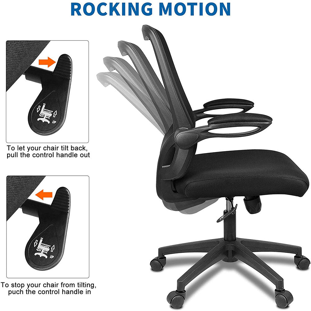 Bigzzia Office Desk Chair Ergonomic Office Chair with Flip-up Armrest Computer Chair Mesh Task Chair with 360° Rotation Seat and Adjustable Lumbar Support, Black