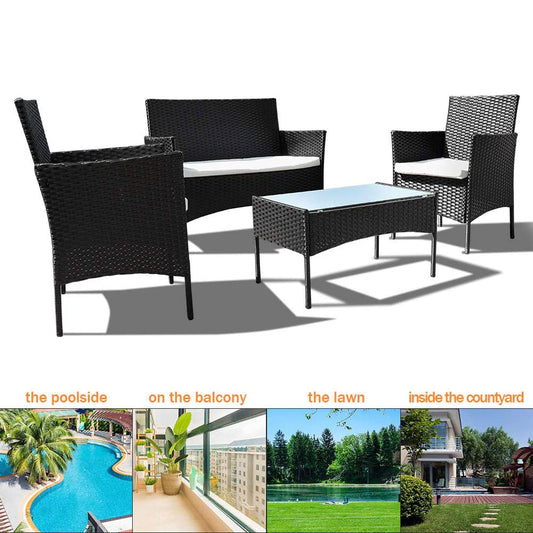 Bigzzia 4 PCS Garden Furniture set Rattan Outdoor Table Chair Sofa With Tempered Glass Table