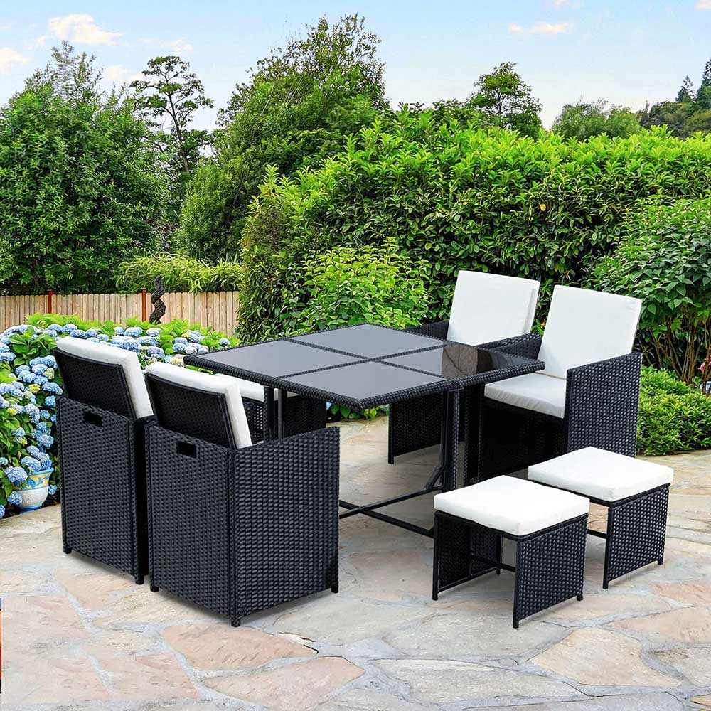 Bigzzia 9PCS Rattan Chair Garden Furniture Set Outdoor Furniture With A Coffee Table 4 Comfortable Single Chairs