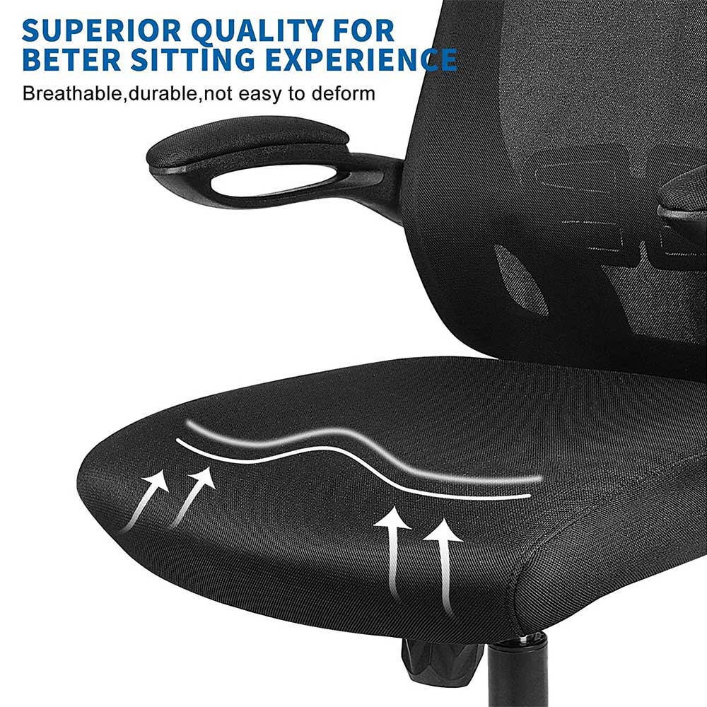 Bigzzia Office Desk Chair Ergonomic Office Chair with Flip-up Armrest Computer Chair Mesh Task Chair with 360° Rotation Seat and Adjustable Lumbar Support, Black