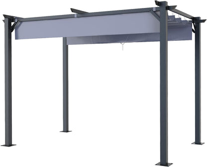 Gazebo, bigzzia Metal Pergola With Retractable Roof,Outdoor Parasol Features Water-Resistant And SPF 15 With PU Coated Canopy,Sun Shade For Garden Party Barbecue Event