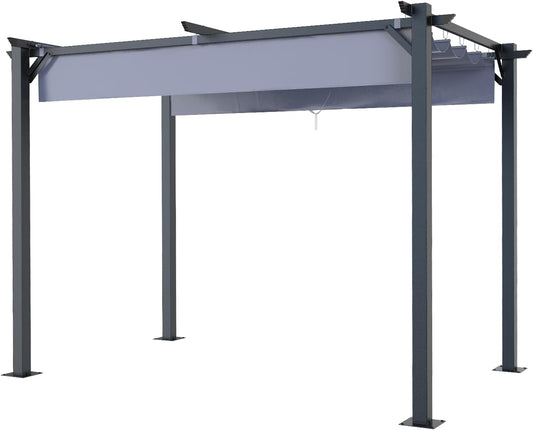 Gazebo, bigzzia Metal Pergola With Retractable Roof,Outdoor Parasol Features Water-Resistant And SPF 15 With PU Coated Canopy,Sun Shade For Garden Party Barbecue Event