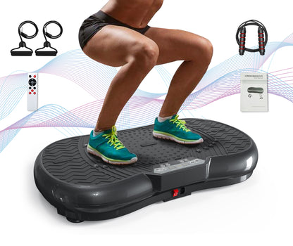 Bigzzia Vibration Plate Exercise Machine Whole Body Workout Vibration Fitness Platform w/ Loop Bands Jump Rope Bluetooth Speaker