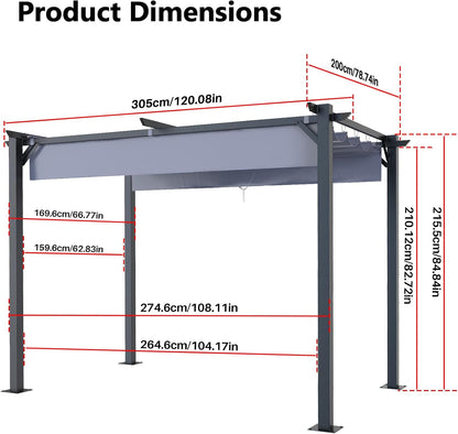Gazebo, bigzzia Metal Pergola With Retractable Roof,Outdoor Parasol Features Water-Resistant And SPF 15 With PU Coated Canopy,Sun Shade For Garden Party Barbecue Event