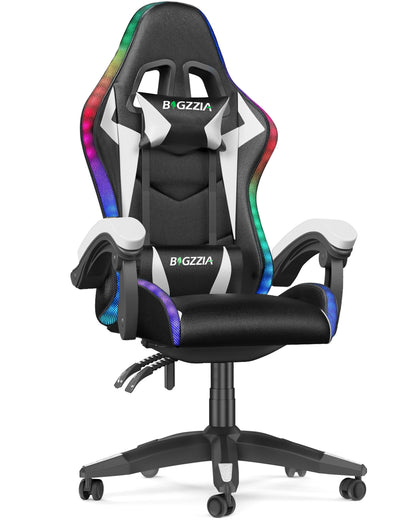 Bigzzia Gaming Chair with LED Lights, Computer Chair with Lumbar Support
