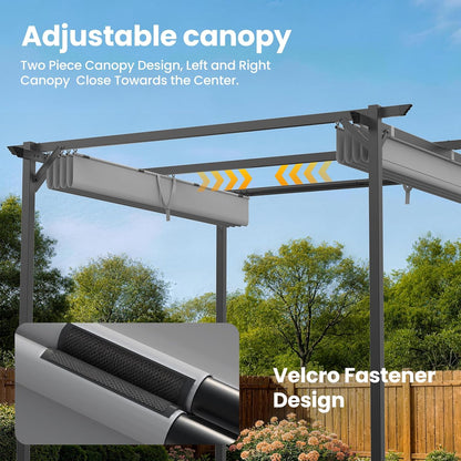 Gazebo, Metal Pergola with Retractable Roof, bigzzia Large Gazebo With Sun Shade Canopy Waterproof And SPF 15 With PU Coated Features For Patio Garden Party BBQ (8x8Ft Grey)