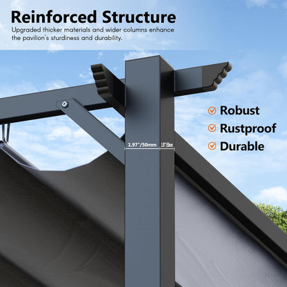 Gazebo, bigzzia Metal Pergola With Retractable Roof,Outdoor Parasol Features Water-Resistant And SPF 15 With PU Coated Canopy,Sun Shade For Garden Party Barbecue Event
