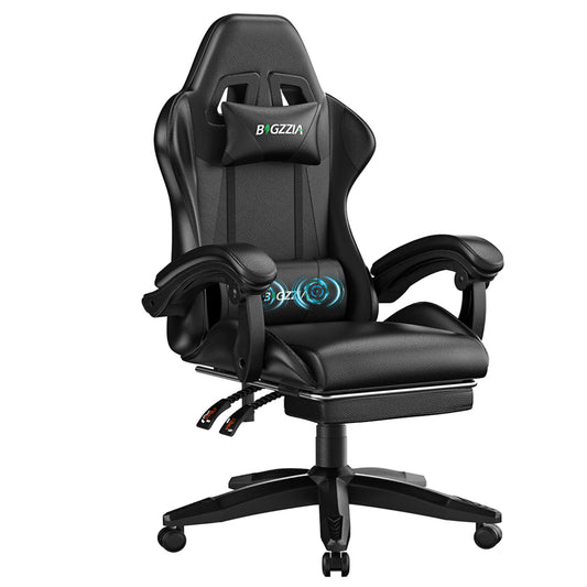 Bigzzia Massage Gaming Chair with Footrest, Gamer Chair for Adults,Lumbar Pillow and Headrest Adjustable, Red