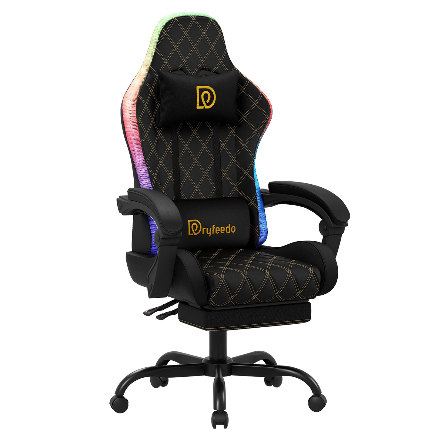 Gaming Chair with LED Lights, Ergonomic Computer Chair with Lumbar Support, Adjustable Headrest & Footrest, Red