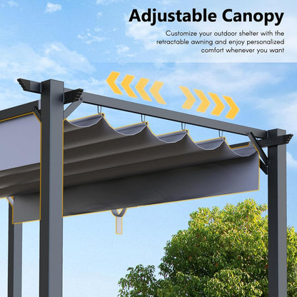 Gazebo, bigzzia Metal Pergola With Retractable Roof,Outdoor Parasol Features Water-Resistant And SPF 15 With PU Coated Canopy,Sun Shade For Garden Party Barbecue Event