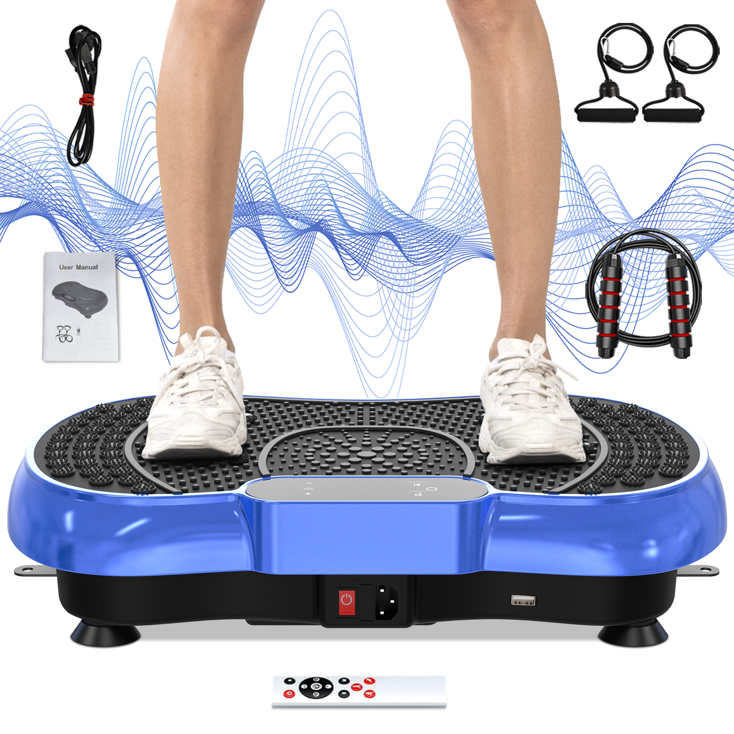 Bigzzia Vibration Plate Exercise Machine Whole Body Workout Vibration Fitness Platform w/ Loop Bands Jump Rope Bluetooth Speaker