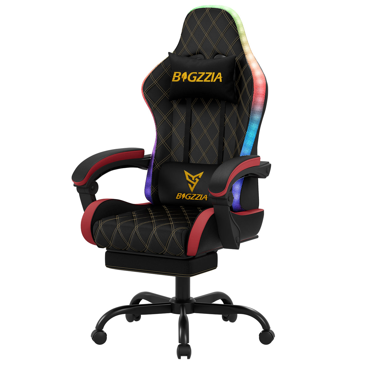 Bigzzia Gaming Chair with LED Lights, Ergonomic Computer Chair with Lumbar Support, Adjustable Headrest & Footrest