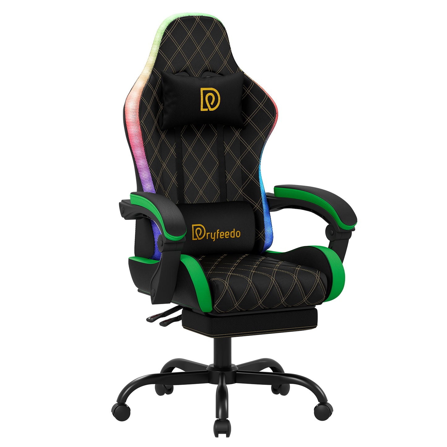 Gaming Chair with LED Lights, Ergonomic Computer Chair with Lumbar Support, Adjustable Headrest & Footrest, Red