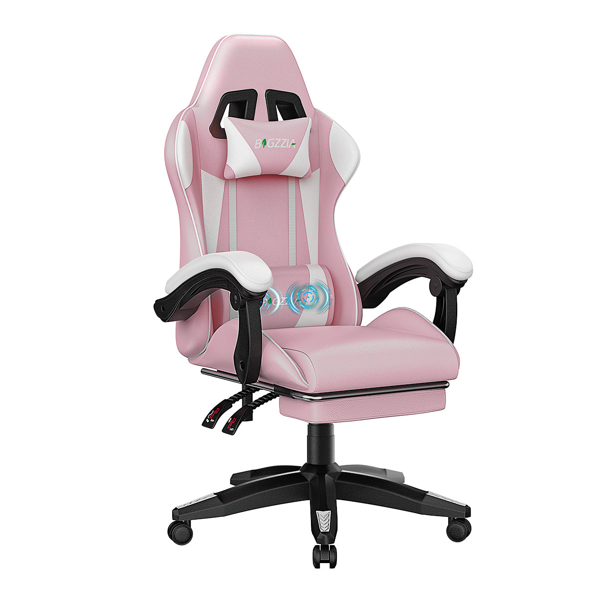 Bigzzia Massage Gaming Chair with Footrest, Gamer Chair for Adults,Lumbar Pillow and Headrest Adjustable, Red