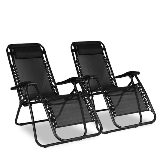 Bigzzia Set of 2 Stretched Canvas Folding Lounger Chairs with Teat