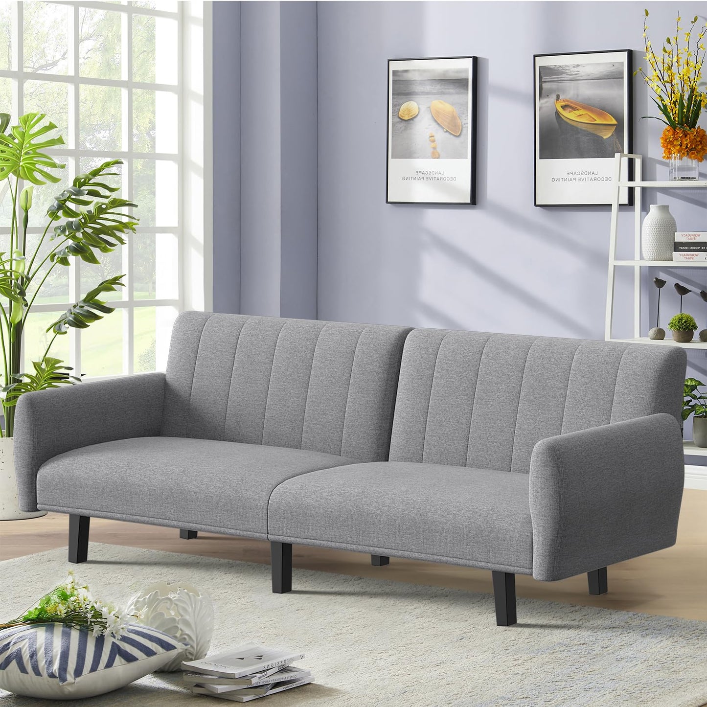 Bigzzia 2-in-1 Convertible Sofa Bed 3 Seater with Adjustable Backrest & Detachable Arms - Double Independent Backrest Design, High-Density Memory Foam - Ideal for Apartments