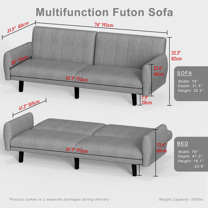 Bigzzia 2-in-1 Convertible Sofa Bed 3 Seater with Adjustable Backrest & Detachable Arms - Double Independent Backrest Design, High-Density Memory Foam - Ideal for Apartments