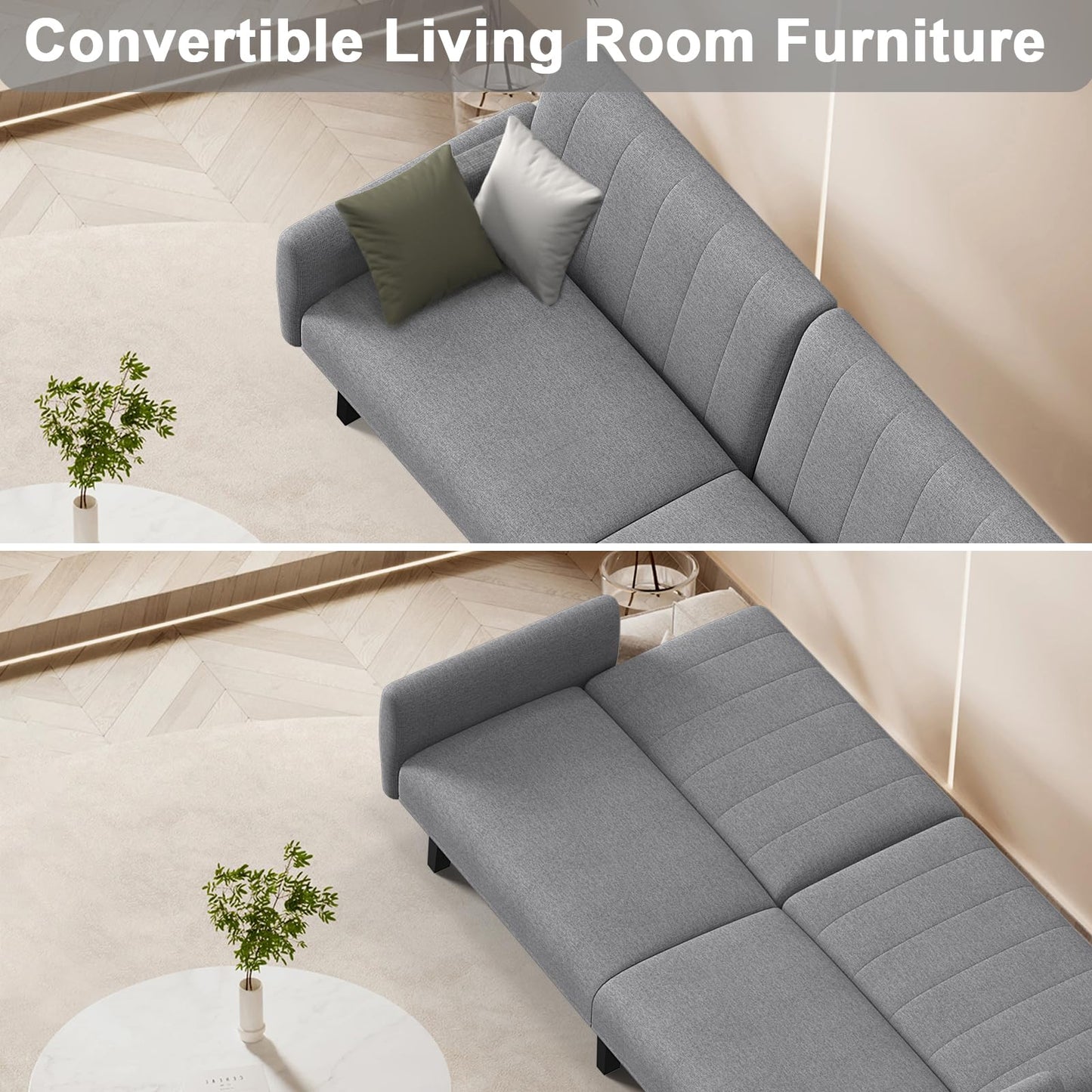 Bigzzia 2-in-1 Convertible Sofa Bed 3 Seater with Adjustable Backrest & Detachable Arms - Double Independent Backrest Design, High-Density Memory Foam - Ideal for Apartments