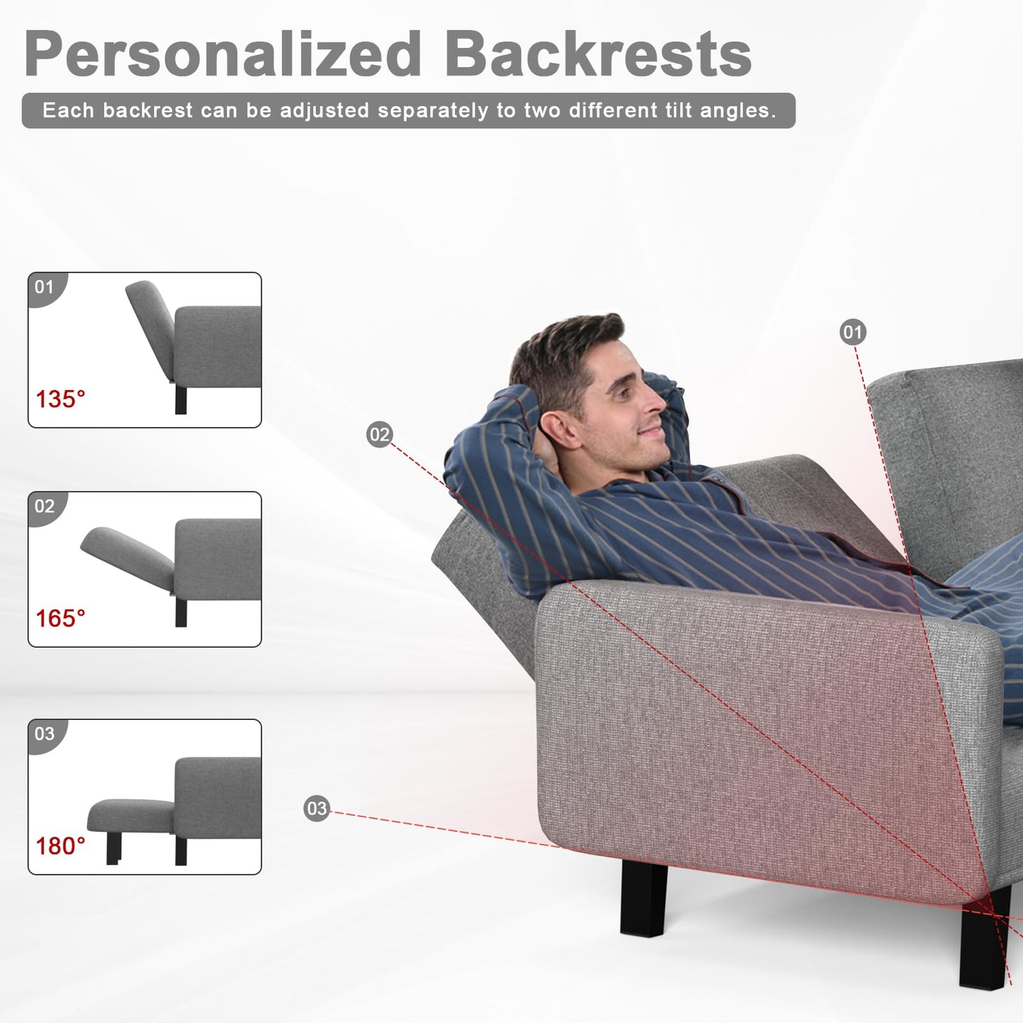 Bigzzia 2-in-1 Convertible Sofa Bed 3 Seater with Adjustable Backrest & Detachable Arms - Double Independent Backrest Design, High-Density Memory Foam - Ideal for Apartments