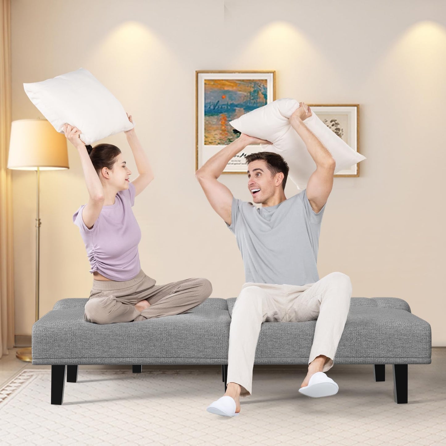 Bigzzia 2-in-1 Convertible Sofa Bed 3 Seater with Adjustable Backrest & Detachable Arms - Double Independent Backrest Design, High-Density Memory Foam - Ideal for Apartments