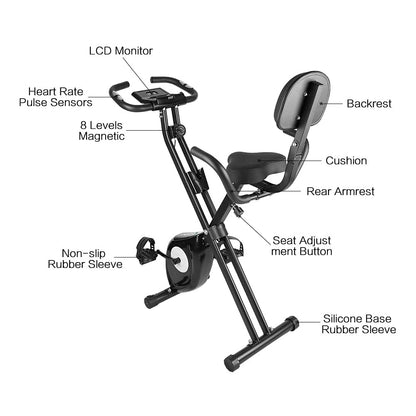 bigzzia Exercise Bike,Upright and Foldable Stationary Bike with Magnetic Resistance/LCD Monitor/Pulse Sensors,Fitness Exercise for Home Gym