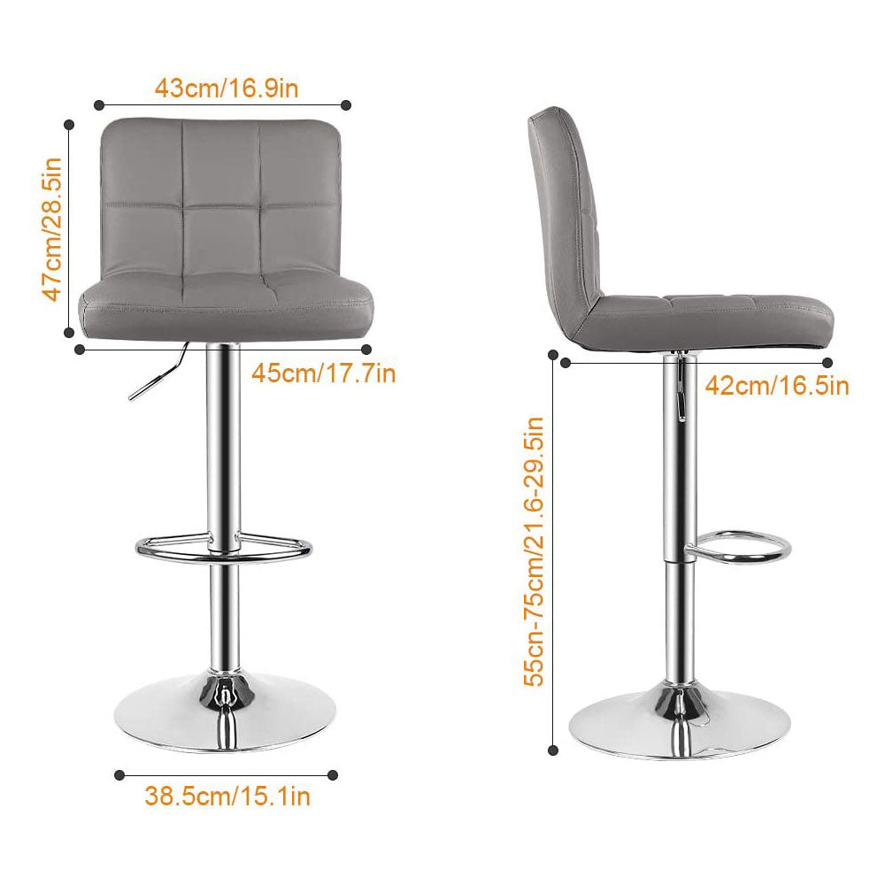 Bigzzia Barstool, Bar Stools Set of 2 PU Leather Swivel Height Adjustable Bar Chairs With Backrest For Breakfast Bar, Counter, Kitchen and Home Barstools