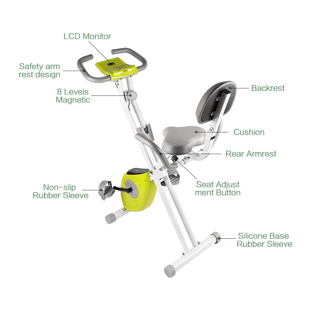 bigzzia Exercise Bike,Upright and Foldable Stationary Bike with Magnetic Resistance/LCD Monitor/Pulse Sensors,Fitness Exercise for Home Gym