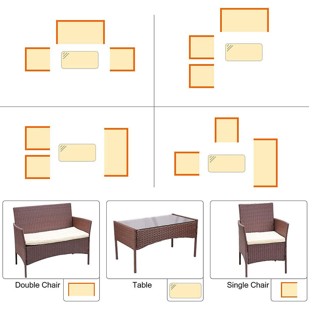 Bigzzia 4 PCS Garden Furniture set Rattan Outdoor Table Chair Sofa With Tempered Glass Table