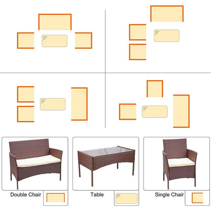 Bigzzia 4 PCS Garden Furniture set Rattan Outdoor Table Chair Sofa With Tempered Glass Table