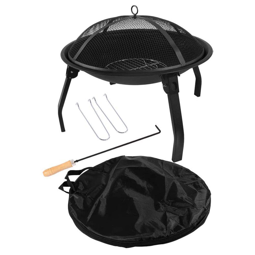 Bigzzia Outdoor Fire Pits Portable Fire Bowl with Grill Poker and Carry Bag Folding BBQ Grill for Outdoor Cooking Camping Hiking, Heating