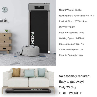 bigzzia Motorised Treadmill, Under Desk Treadmill Portable Walking Running Pad Flat Slim Machine with Remote Control and LCD Display for Home Office Gym Use, Installation-Free