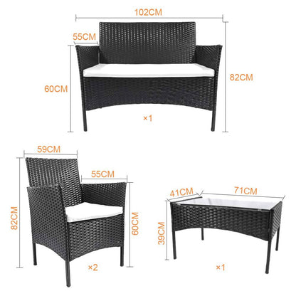 Bigzzia 4 PCS Garden Furniture set Rattan Outdoor Table Chair Sofa With Tempered Glass Table