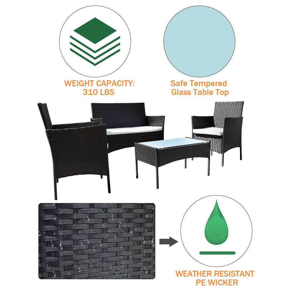 Bigzzia 4 PCS Garden Furniture set Rattan Outdoor Table Chair Sofa With Tempered Glass Table