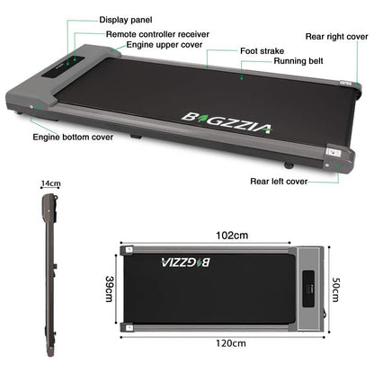 bigzzia Motorised Treadmill, Under Desk Treadmill Portable Walking Running Pad Flat Slim Machine with Remote Control and LCD Display for Home Office Gym Use, Installation-Free