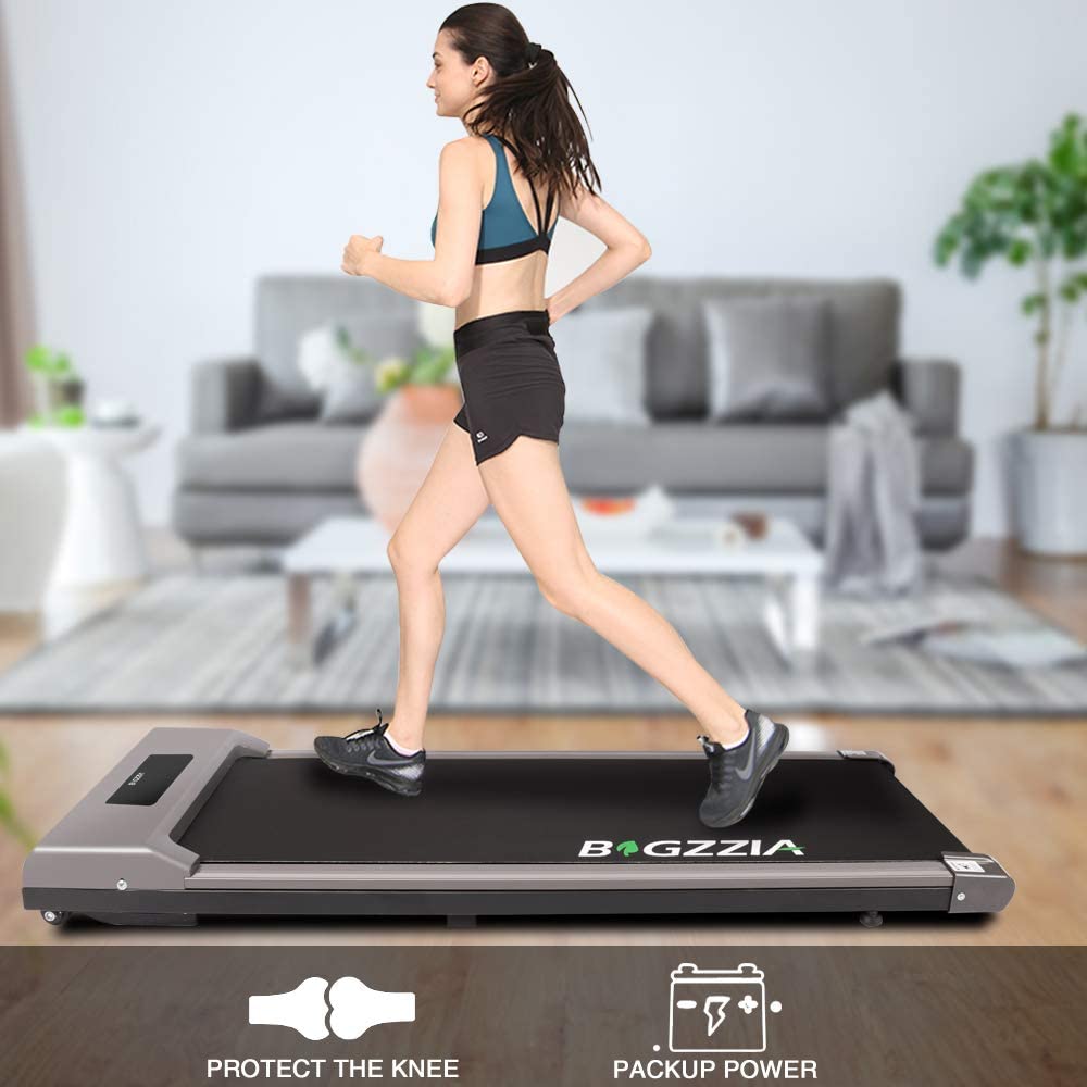 bigzzia Motorised Treadmill, Under Desk Treadmill Portable Walking Running Pad Flat Slim Machine with Remote Control and LCD Display for Home Office Gym Use, Installation-Free