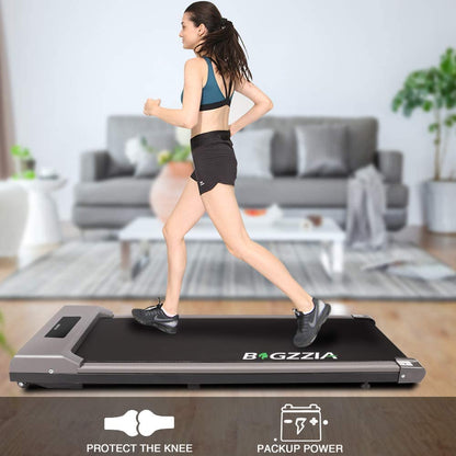 bigzzia Motorised Treadmill, Under Desk Treadmill Portable Walking Running Pad Flat Slim Machine with Remote Control and LCD Display for Home Office Gym Use, Installation-Free