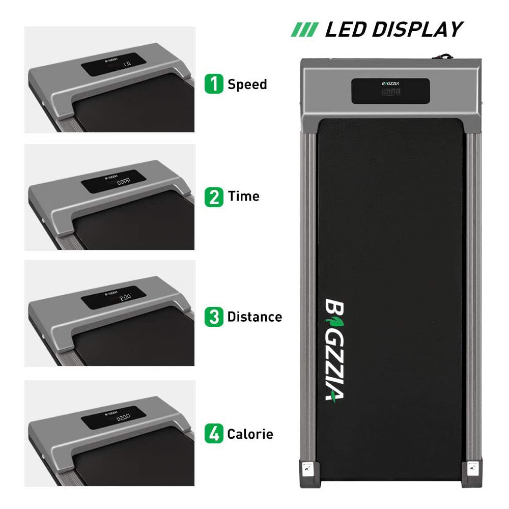 bigzzia Motorised Treadmill, Under Desk Treadmill Portable Walking Running Pad Flat Slim Machine with Remote Control and LCD Display for Home Office Gym Use, Installation-Free