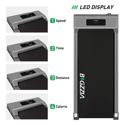 bigzzia Motorised Treadmill, Under Desk Treadmill Portable Walking Running Pad Flat Slim Machine with Remote Control and LCD Display for Home Office Gym Use, Installation-Free