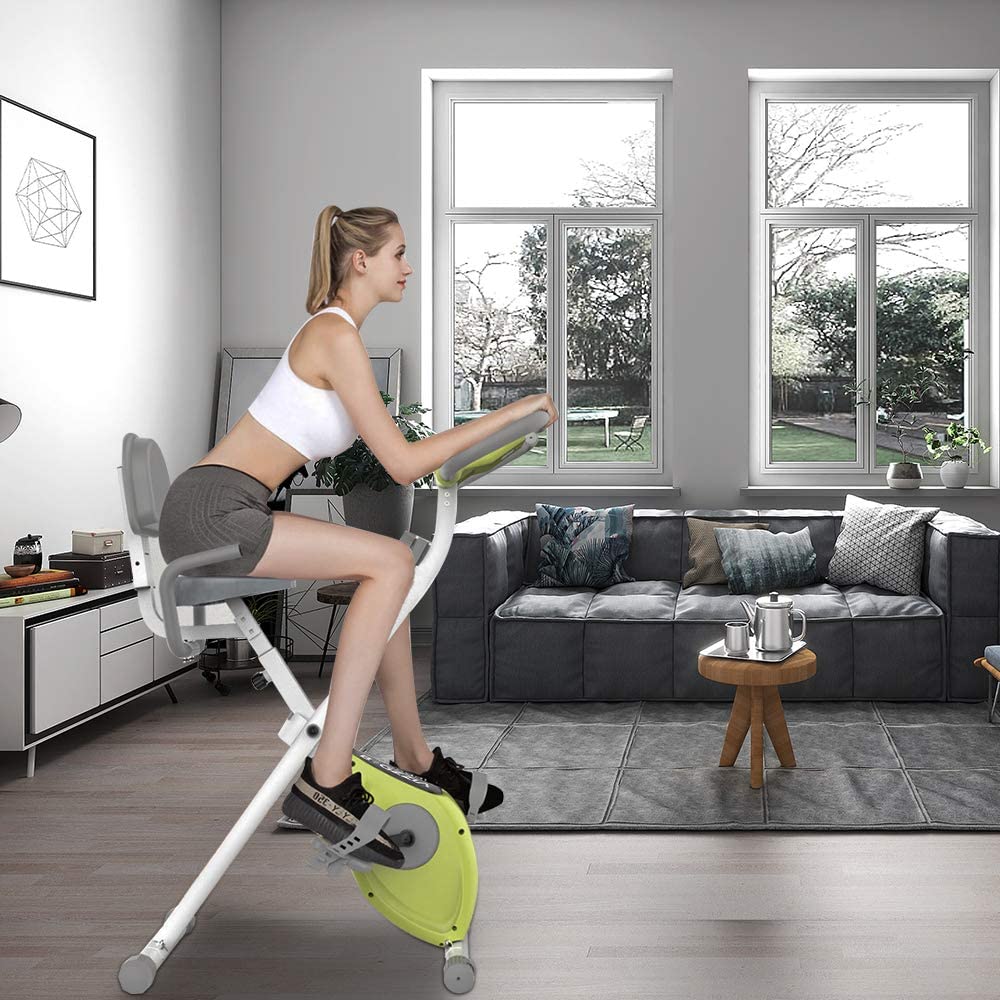 bigzzia Exercise Bike,Upright and Foldable Stationary Bike with Magnetic Resistance/LCD Monitor/Pulse Sensors,Fitness Exercise for Home Gym
