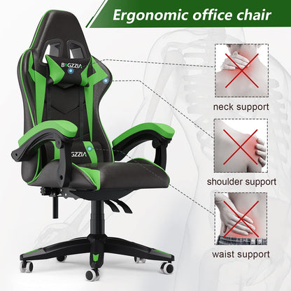 Bigzzia Gaming Chair Office Chair Desk Chair Swivel Heavy Duty Chair Ergonomic Design with Cushion and Reclining Back Support